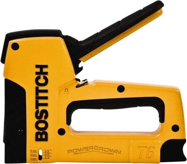 Stanley Bostitch - Manual Staple Gun - 1/4, 3/8, 1/2" Staples, 84 Lb Capacity, Yellow, Aluminum Die Cast - Eagle Tool & Supply