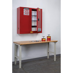 Justrite - 2 Door 3 Shelf 20 Gal Wall Mount Safety Cabinet for Flammable Substances - Exact Industrial Supply