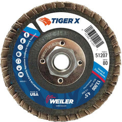 4 1/2″ Diameter - Tiger X Flap Disc, Angled, Phenolic Backing, 80Z, 5/8″ Diameter - 11 UNC Nut - Eagle Tool & Supply