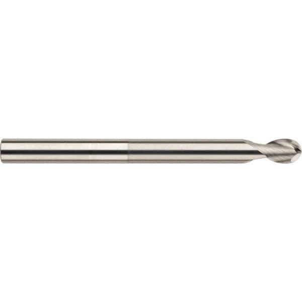SGS - 20mm Diam, 25mm LOC, 2 Flute Solid Carbide Ball End Mill - Uncoated, Single End, 150mm OAL, 20mm Shank Diam, Spiral Flute - Eagle Tool & Supply