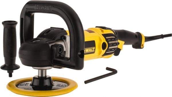 DeWALT - 7" Pad Diam, 600 & 3,500 RPM, Handheld Electric Polisher - 5/8-11" Spindle Thread, 12 Amps, 115 Volts - Eagle Tool & Supply