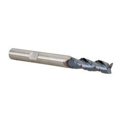 Kennametal - 1/4" Diam, Coarse Pitch, 3/4" LOC, 3 Flute Solid Carbide 0.02" Corner Radius Roughing End Mill - AlTiN Finish, 2-1/2" OAL, 1/4" Shank Diam, Centercutting, 30° Helix - Eagle Tool & Supply