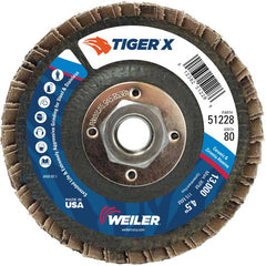 4 1/2″ Diameter - Tiger X Flap Disc, Flat, Phenolic Backing, 80Z, 5/8″-11 Diameter - Arbor Hole - Eagle Tool & Supply