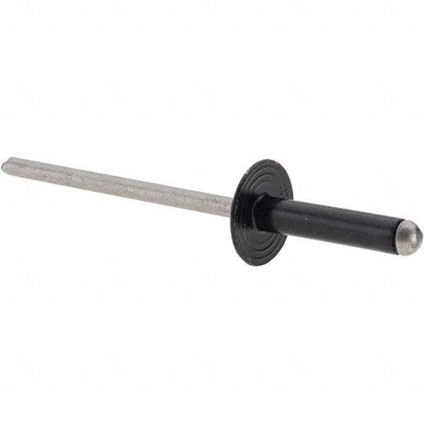 Made in USA - Large Flange Head Aluminum Open End Blind Rivet - Stainless Steel Mandrel, 1/32" to 11/64" Grip, 3/8" Head Diam, 1-1/8" Max Hole Diam, 0.563" Length Under Head, - Eagle Tool & Supply