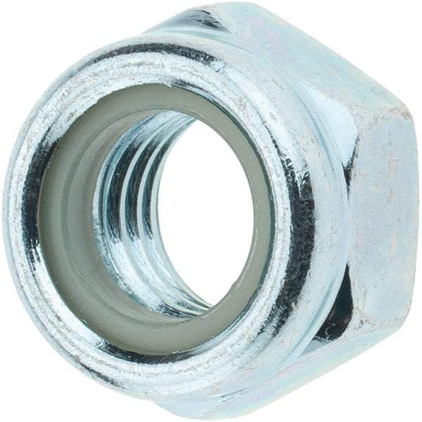 Value Collection - M12x1.75 Metric Coarse Class 8 Hex Lock Nut with Nylon Insert - 12mm High, Zinc-Plated Finish - Eagle Tool & Supply