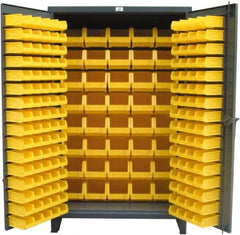 Strong Hold - 126 Bin Storage Cabinet - Steel, 36" Wide x 24" Deep x 78" High, Dark Gray - Eagle Tool & Supply