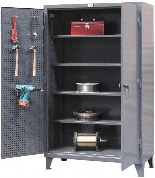 Strong Hold - 4 Shelf Pegboard Storage Cabinet - Steel, 72" Wide x 24" Deep x 78" High, Dark Gray - Eagle Tool & Supply