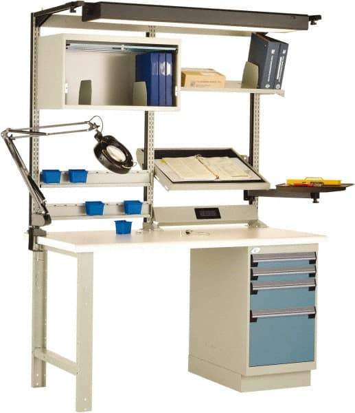 Rousseau Metal - 4 Drawer, 2 Shelf Workstation - 775 Lb Capacity, Dissipative Top, Everest Blue, 60" Wide x 80" High x 30" Long - Eagle Tool & Supply