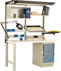 Rousseau Metal - 4 Drawer, 2 Shelf Workstation - 775 Lb Capacity, Dissipative Top, Everest Blue, 60" Wide x 80" High x 30" Long - Eagle Tool & Supply