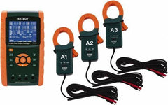 Extech - 3 Phase, 600 VAC, 0.01 to 1,200 Amp Capability, 45 to 65 Hz Calibration, LCD Display Power Meter - 0.5 Current Accuracy, 0.5 Voltage Accuracy - Eagle Tool & Supply