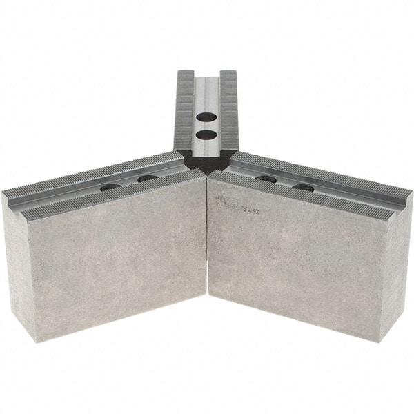 Abbott Workholding Products - 12" & Up Chuck Capacity, 1.5mm x 60° Serrated Attachment, Square Soft Lathe Chuck Jaw - 3 Jaws, Steel, 1.1811" Btw Mount Hole Ctrs, 5-1/2" Long x 2" Wide x 4" High, 0.8268" Groove, 0.6299" & 16mm Fastener - Eagle Tool & Supply