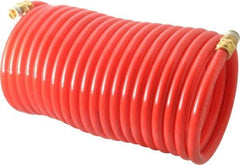 PRO-SOURCE - 3/8" ID, 3/8 Thread, 25' Long, Red Nylon Coiled & Self Storing Hose - 310 Max psi, Male Swivel x Male Swivel - Eagle Tool & Supply