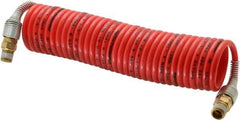 PRO-SOURCE - 1/8" ID, 1/8 Thread, 12' Long, Red Nylon Coiled & Self Storing Hose - 386 Max psi, Male Swivel x Male Swivel - Eagle Tool & Supply