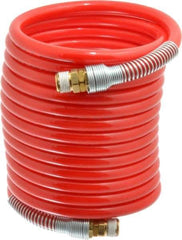 PRO-SOURCE - 3/8" ID, 3/8 Thread, 17' Long, Red Nylon Coiled & Self Storing Hose - 225 Max psi, Male Swivel x Male Swivel - Eagle Tool & Supply
