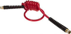 PRO-SOURCE - 3/16" ID, 1/4 Thread, 5' Long, Red Polyurethane Coiled & Self Storing Hose - 147 Max psi, Male Swivel x Male Swivel - Eagle Tool & Supply