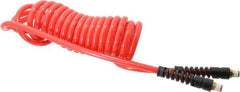 PRO-SOURCE - 5/16" ID, 1/4 Thread, 15' Long, Red Polyurethane Coiled & Self Storing Hose - 120 Max psi, Male Swivel x Male Swivel - Eagle Tool & Supply
