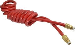 PRO-SOURCE - 1/2" ID, 1/2 Thread, 10' Long, Red Polyurethane Coiled & Self Storing Hose - 120 Max psi, Male Swivel x Male Swivel - Eagle Tool & Supply
