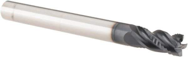 Iscar - 1/4" Diam, 1/2" LOC, 4 Flute Solid Carbide Roughing & Finishing Corner Chamfer End Mill - TiAlN Finish, 2-1/2" OAL, 1/4" Shank Diam, Straight Shank, 38° Helix, Centercutting, Regular Length - Eagle Tool & Supply
