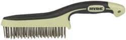 Hyde Tools - 1-1/8 Inch Trim Length Stainless Steel Scratch Brush - 6" Brush Length, 11-3/4" OAL, 1-1/8" Trim Length, Plastic with Rubber Overmold Ergonomic Handle - Eagle Tool & Supply
