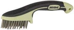 Hyde Tools - 1-1/8 Inch Trim Length Stainless Steel Scratch Brush - 3-1/4" Brush Length, 8-3/4" OAL, 1-1/8" Trim Length, Plastic with Rubber Overmold Ergonomic Handle - Eagle Tool & Supply