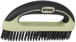 Hyde Tools - 1-1/8 Inch Trim Length Steel Scratch Brush - 8" Brush Length, 8" OAL, 1-1/8" Trim Length, Plastic with Rubber Overmold Ergonomic Handle - Eagle Tool & Supply
