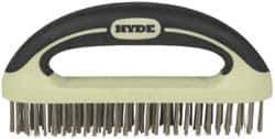 Hyde Tools - 1-1/8 Inch Trim Length Stainless Steel Scratch Brush - 8" Brush Length, 8" OAL, 1-1/8" Trim Length, Plastic with Rubber Overmold Ergonomic Handle - Eagle Tool & Supply