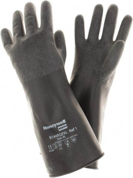 North - Size XL (10), 14" Long, 14 mil Thick, Butyl Chemical Resistant Gloves - Rough Finish, Rolled Cuff, Black, FDA Approved - Eagle Tool & Supply