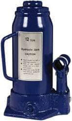 Value Collection - 12 Ton Capacity Side Pump Bottle Jack - 9-1/2" to 18-5/8" High, 6" Piston Stroke, 3-1/8" Screw Length, 1-3/16" Screw Diam, 1.73" Plunger Diam, 5-1/4" Long x 5-1/8" Wide Base - Eagle Tool & Supply