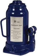 Value Collection - 20 Ton Capacity Side Pump Bottle Jack - 9-1/2" to 18-5/8" High, 6" Piston Stroke, 3-1/8" Screw Length, 1-1/2" Screw Diam, 2.2" Plunger Diam, 6-1/4" Long x 5-7/8" Wide Base - Eagle Tool & Supply