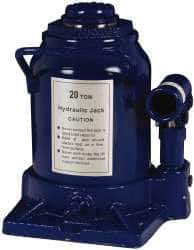 Value Collection - 20 Ton Capacity Side Pump Bottle Jack - 7-1/2" to 11-1/4" High, 3-1/8" Piston Stroke, 1-5/8" Screw Length, 1-1/2" Screw Diam, 2.2" Plunger Diam, 6-1/4" Long x 5-7/8" Wide Base - Eagle Tool & Supply