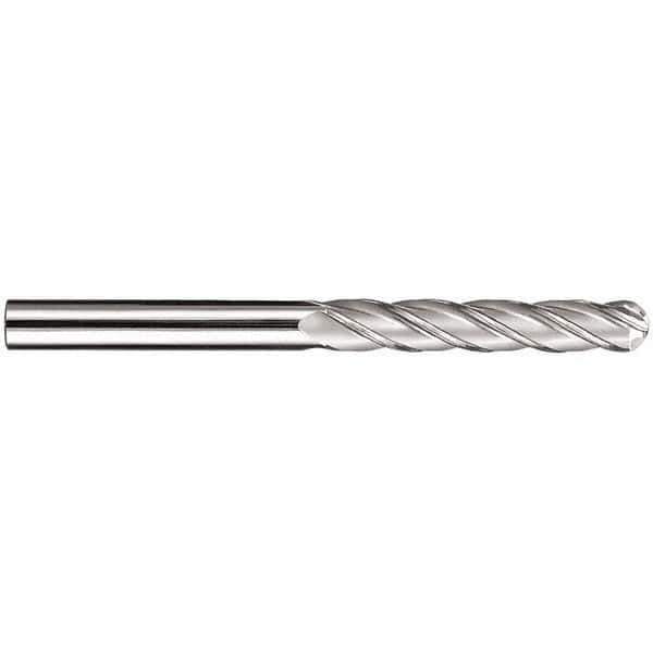SGS - 5/16" Diam, 1-5/8" LOC, 4 Flute Solid Carbide Ball End Mill - TiN Finish, Single End, 4" OAL, 5/16" Shank Diam, Spiral Flute - Eagle Tool & Supply