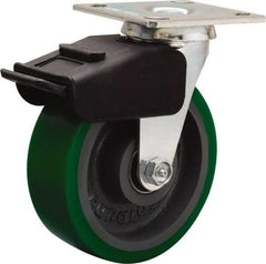 Hamilton - 6" Diam x 2" Wide x 7-1/2" OAH Top Plate Mount Swivel Caster - Polyurethane Mold onto Cast Iron Center, 850 Lb Capacity, Precision Ball Bearing, 4 x 4-1/2" Plate - Eagle Tool & Supply