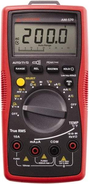 Amprobe - 4210340, CAT IV, CAT III, 1,000 VAC/VDC, Digital True RMS Auto Ranging Manual Ranging Multimeter - 60 mOhm, Measures Voltage, Capacitance, Current, Frequency, Resistance, Temperature - Eagle Tool & Supply