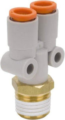 SMC PNEUMATICS - 5/16" Outside Diam, 3/8 NPT, Brass/Polybutylene Push-to-Connect Tube Male Y Connector - 145 Max psi - Eagle Tool & Supply