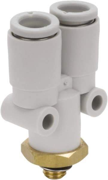 SMC PNEUMATICS - 4mm Outside Diam, M5 x 0.8 Metric, Brass/Polybutylene Push-to-Connect Tube Male Y Connector - 145 Max psi - Eagle Tool & Supply