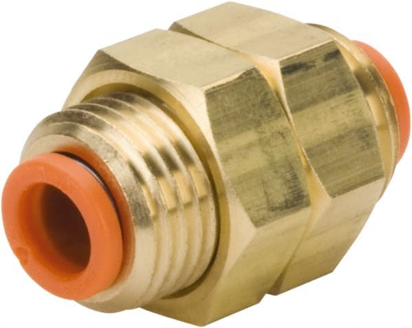 SMC PNEUMATICS - 3/16" OD, 9/16-18 UNF, Brass/Polybutylene Push-to-Connect Bulkhead Union - Eagle Tool & Supply