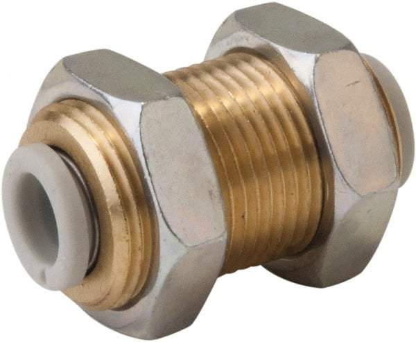 SMC PNEUMATICS - 16mm OD, M28x1.5 UNF, Brass/Polybutylene Push-to-Connect Bulkhead Union - 145 Max psi - Eagle Tool & Supply