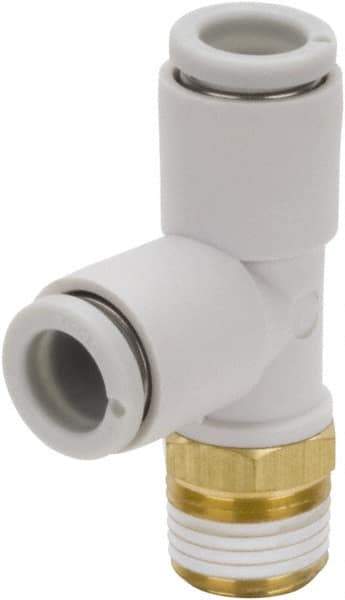 SMC PNEUMATICS - 8mm Outside Diam, 3/8 BSPT, Brass/Polybutylene Push-to-Connect Tube Male Run Tee - 145 Max psi - Eagle Tool & Supply