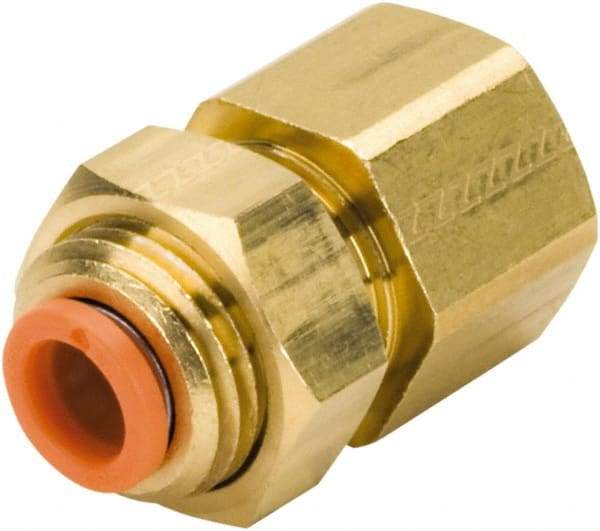 SMC PNEUMATICS - 3/8" OD, 3/8 NPT, Brass/Polybutylene Push-to-Connect Female Bulkhead - 145 Max psi - Eagle Tool & Supply