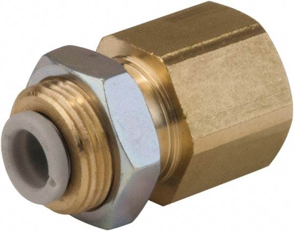 SMC PNEUMATICS - 16mm OD, 3/8 BSPT, Brass/Polybutylene Push-to-Connect Female Bulkhead - 145 Max psi - Eagle Tool & Supply
