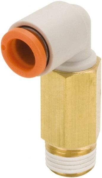 SMC PNEUMATICS - 1/4" Outside Diam, 3/8 NPT, Brass/Polybutylene Push-to-Connect Tube Extended Male Elbow - 145 Max psi - Eagle Tool & Supply