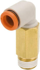 SMC PNEUMATICS - 1/4" Outside Diam, 3/8 NPT, Brass/Polybutylene Push-to-Connect Tube Extended Male Elbow - 145 Max psi - Eagle Tool & Supply