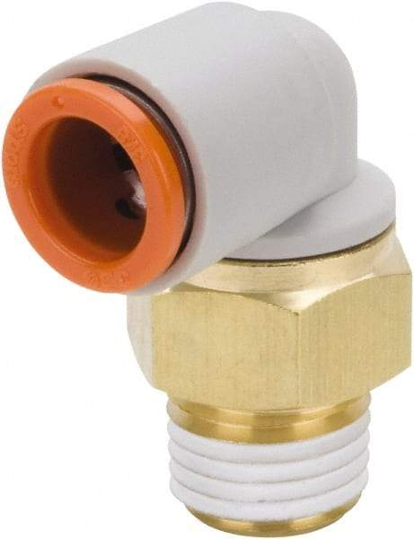 SMC PNEUMATICS - 1/2" Outside Diam, 3/8 NPT, Brass/Polybutylene Push-to-Connect Tube Male Elbow - 145 Max psi - Eagle Tool & Supply