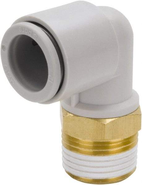 SMC PNEUMATICS - 12mm Outside Diam, 3/8 BSPT, Brass/Polybutylene Push-to-Connect Tube Male Elbow - 145 Max psi - Eagle Tool & Supply