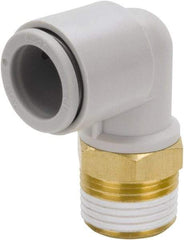 SMC PNEUMATICS - 12mm Outside Diam, 3/8 BSPT, Brass/Polybutylene Push-to-Connect Tube Male Elbow - 145 Max psi - Eagle Tool & Supply