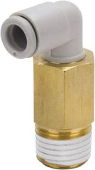 SMC PNEUMATICS - 12mm Outside Diam, 1/4 BSPT, Brass/Polybutylene Push-to-Connect Tube Extended Male Elbow - 145 Max psi - Eagle Tool & Supply
