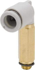 SMC PNEUMATICS - 4mm Outside Diam, M5 x 0.8 Metric, Brass/Polybutylene Push-to-Connect Tube Extended Male Elbow - 145 Max psi - Eagle Tool & Supply