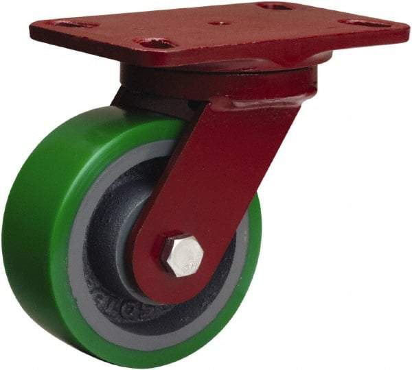 Hamilton - 5" Diam x 2" Wide x 6-3/4" OAH Top Plate Mount Swivel Caster - Polyurethane Mold onto Cast Iron Center, 1,050 Lb Capacity, Sealed Precision Ball Bearing, 4-1/2 x 6-1/2" Plate - Eagle Tool & Supply