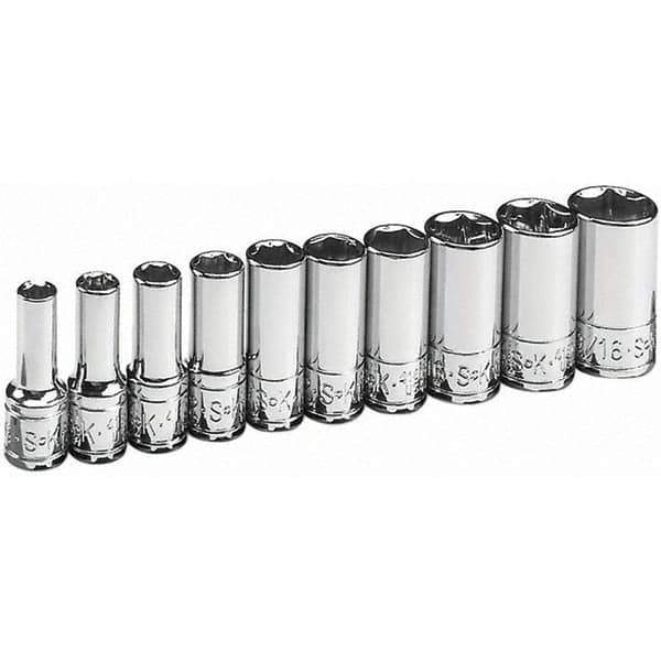 SK - 1/4" Drive Semi-Deep Socket Set - 3/16 to 9/16", Inch Measurement Standard - Eagle Tool & Supply