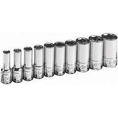 SK - 1/4" Drive Semi-Deep Socket Set - 3/16 to 9/16", Inch Measurement Standard - Eagle Tool & Supply